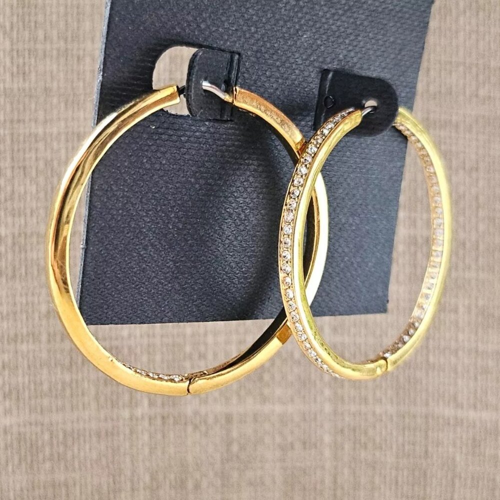 Nordstrom Women Earrings Hoop Crystal Accent Gold Tone Ear Fashion Jewelry new
